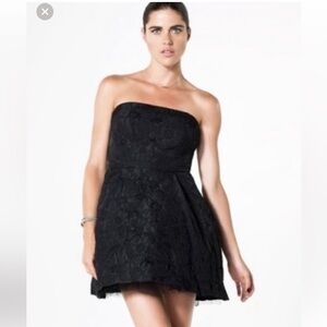 Elle by RW&CO black textured floral mini dress with tulle for prom/cocktail